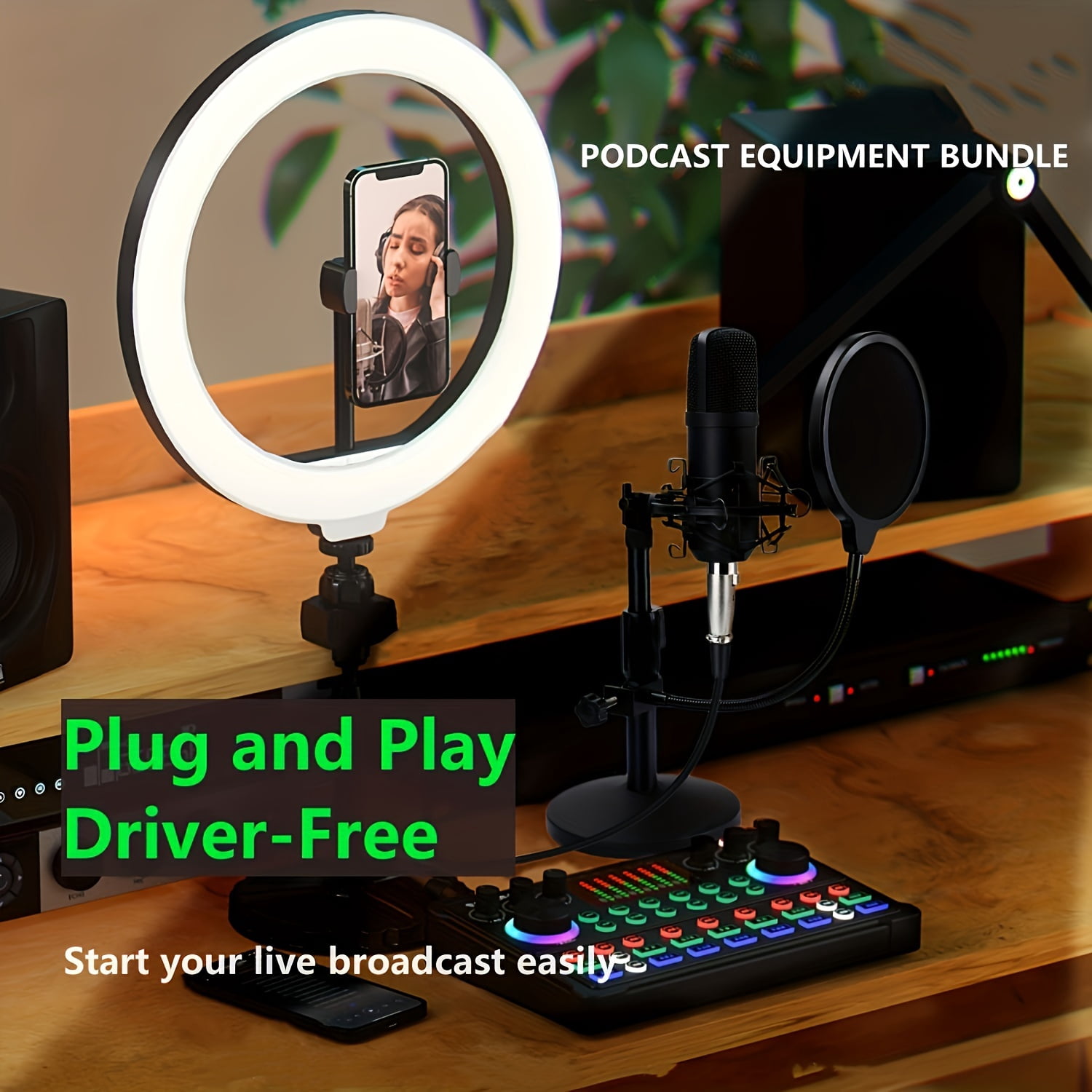 Podcast Equipment Bundle, Wired Microphone, M300 Voice Changer with XLR Condenser Microphone, Studio Microphone, Perfect for Recording, Gaming, Live Streaming