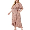 thumbnail image 4 of Lovskoo 2024 Plus Size Womens Floral Summer Dress Casual Wrap V Neck Short Sleeve Belted Beach Bohemian Maxi Dress Pink 5XL, 4 of 5