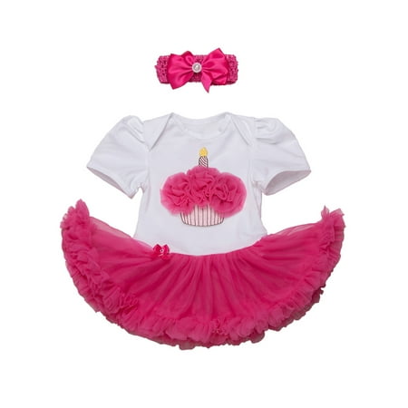 

StylesILove Cute Character Baby Girl Holiday Birthday Party Tutu Dress Romper with Headband 2 pcs Outfit Set (80/6-12 Months Flower Cake)