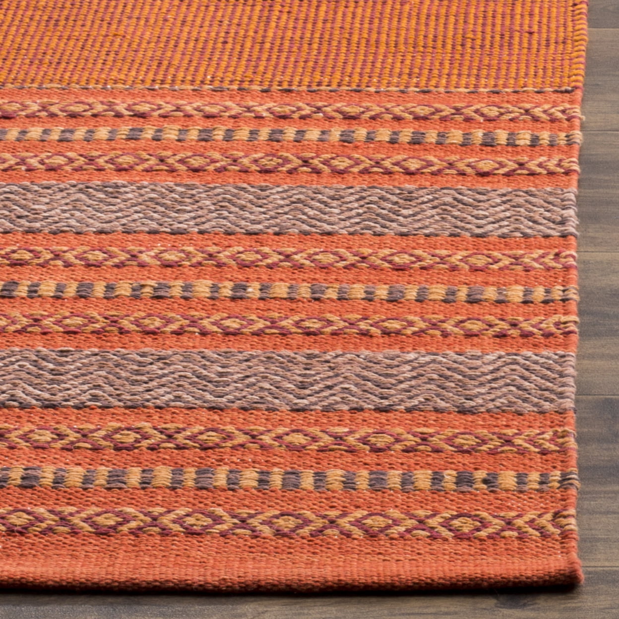 SAFAVIEH Montauk Jobeth Striped Soft Braided Cotton Area Rug, Orange/Red, 10' x 14'