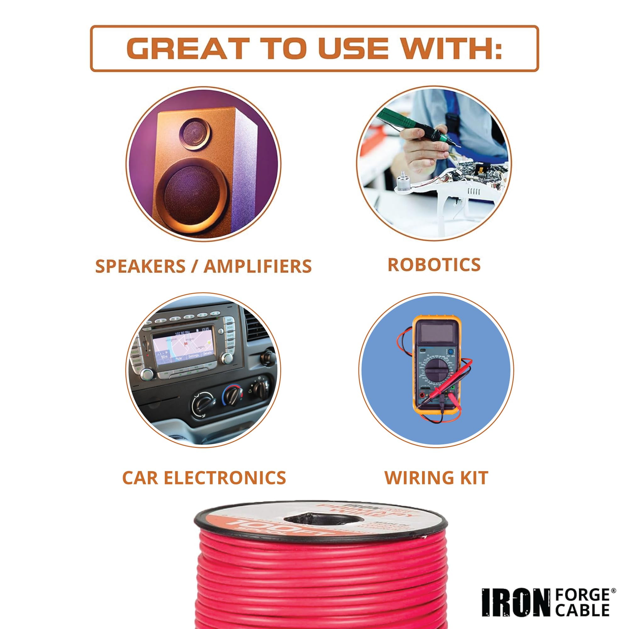 Iron Forge Cable 18 Gauge Primary Automotive Wire - 5 Roll Assortment Pack - 200 Ft of Copper Clad Aluminum Wire per Roll - for Home or Automotive