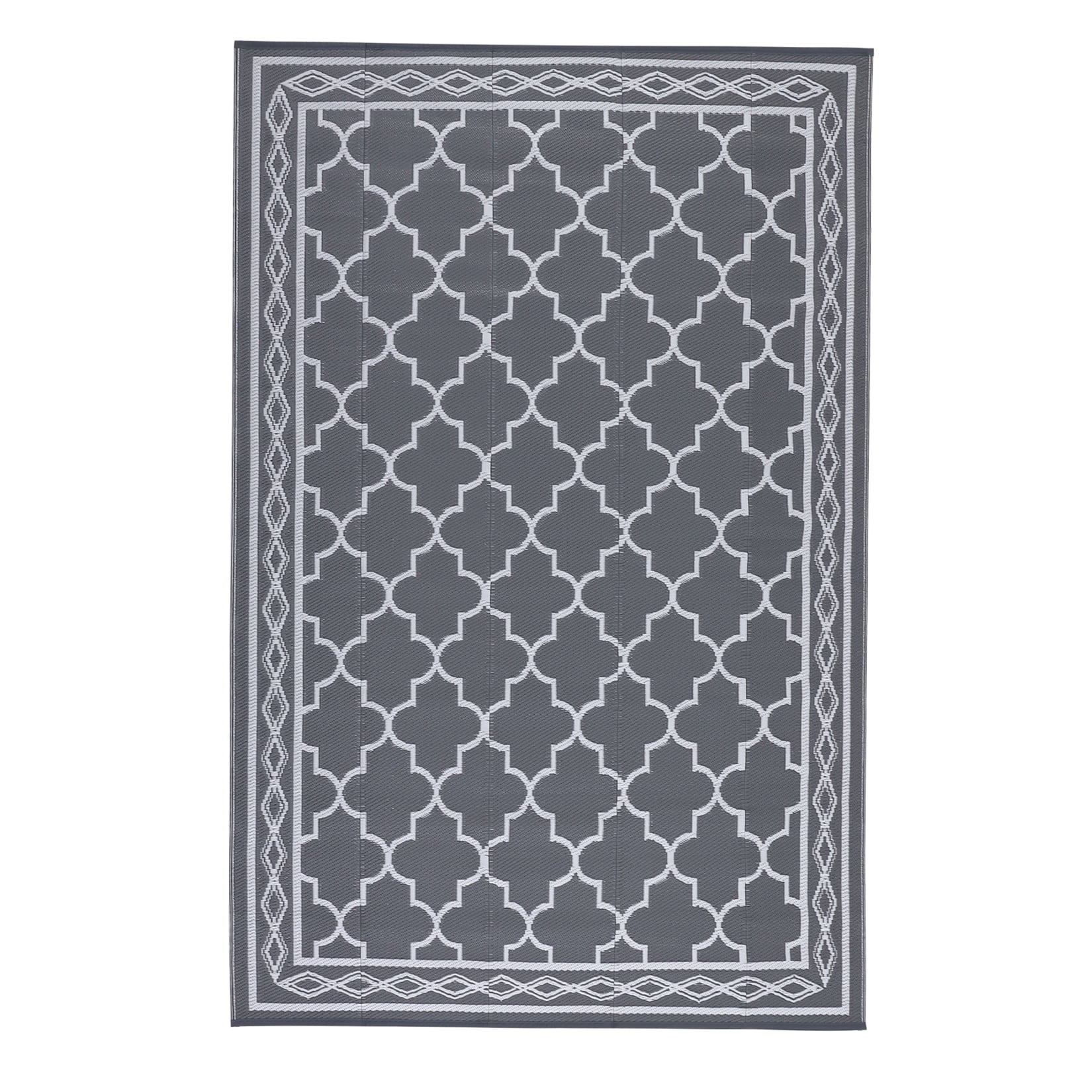 Nanan 10x14 Outdoor Rug,Lightweight Reversible Outdoor Rug, Trellis Pattern with Decorative Diamond Border, Weather Resistant Easy Clean for Garden, Balcony, Poolside, Picnic, Gray