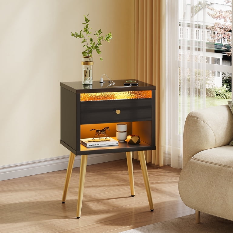 Pinmoco LED Nightstand with Charging Station, Black photo 2
