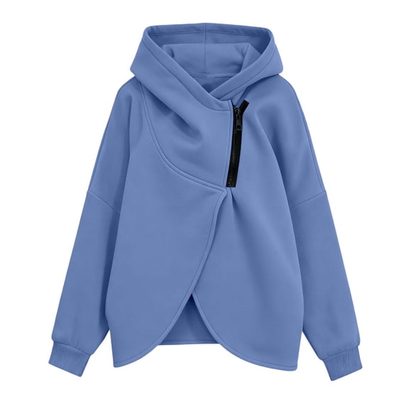 Half Zip Pullover Hoodie for Women Fall Winter Long Sleeve Irregular Hem Sweatshirt Color: Blue Size: XXL