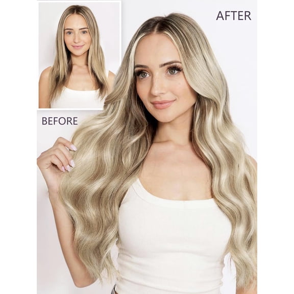 WEIF-Clip in Hair Extension6PCS Beach Blonde Long Wavy Hair Extension 20 Inch Thick Soft Synthetic Hair Double Weft Hairpieces for Women