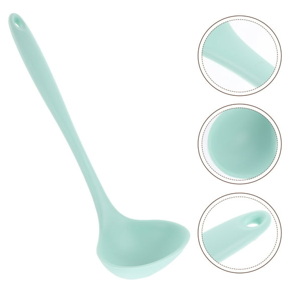 Silicone Soup Spoon with Handle, Large Cooking Ladle for Kitchen, Flatware Utensil for Cooking and Serving