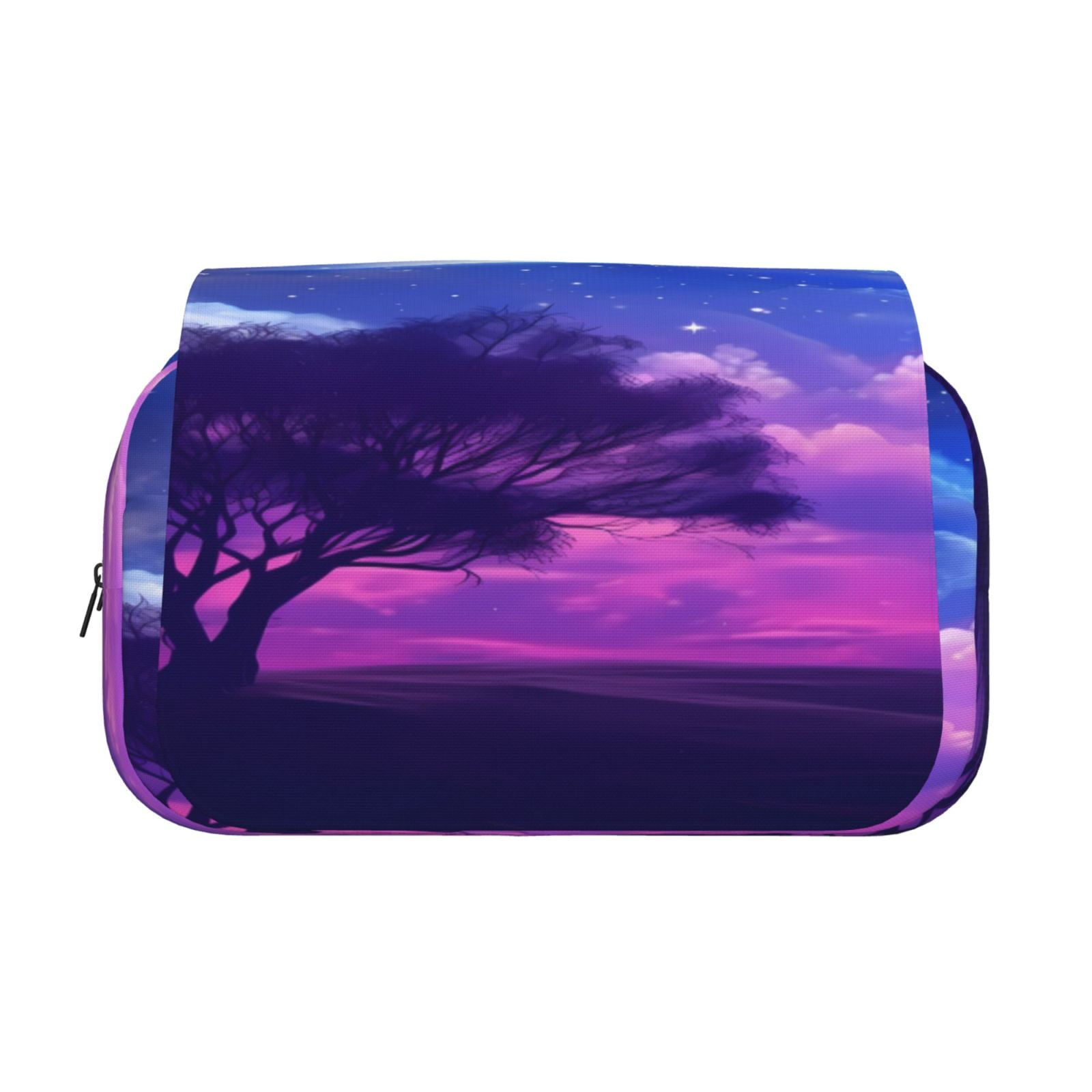 Rateoe Dreamy Colorful Starry Sky Pattern Double Clamshell Pen Case, Storage Organizer with Two Zipper Compartments– Holds Up to 50 Pencils & Pens