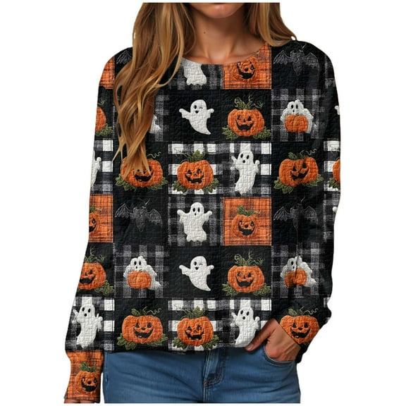 Womens Halloween Sweatshirts Fashion Graphic T Shirts Long Sleeve Pullover Tops Fall Clothes 2025