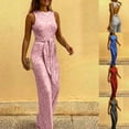 thumbnail image 6 of Women Open Back Sleeveless Wide Leg Long Pant Jumpsuits Sparkly Sequins Color Belted Romper Playsuit Clubwear, 6 of 8