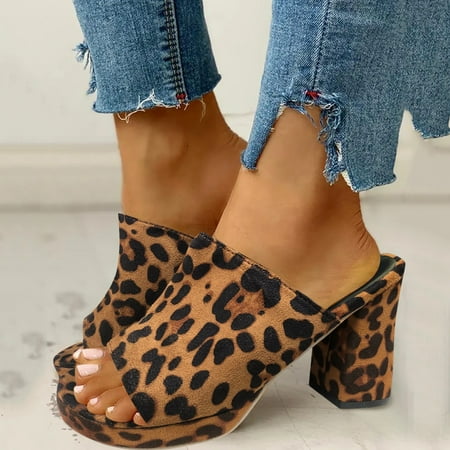 

uikmnh Slippers for Women Spring And Summer Roman Style Suede Women Sandals Thick Heel High Heel Fish Mouth Brown 9