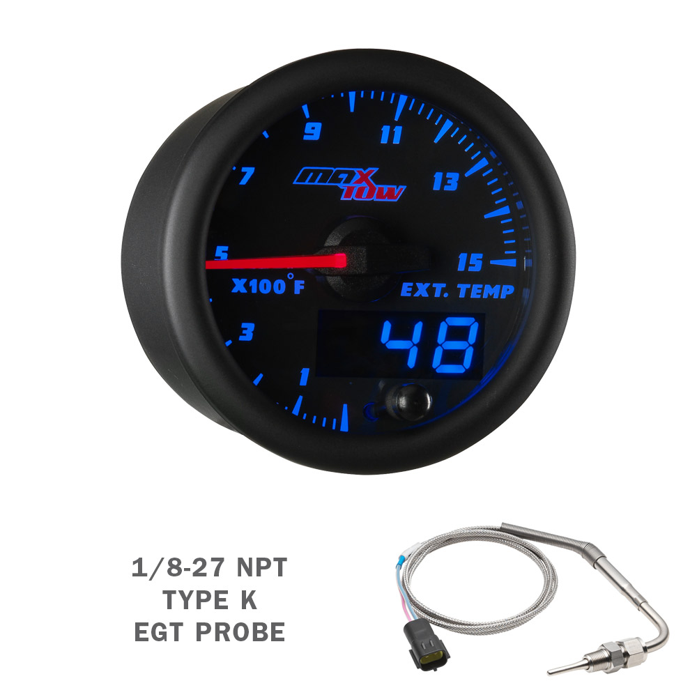 MaxTow 2007-2013 Chevrolet Silverado Duramax Tan Full Size Dual Gauge  Package with Black  Blue 60 PSI Boost  1500° F Exhaust Gas Temperature  Gauges