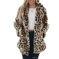 thumbnail image 5 of Xyxonk Womens Leopard Print Fleece Coat Faux Fur Long Sleeves Fall Thickened Coat Double-Sided Velvet Stand Collar Jacket with Pockets Trendy Plush Zipper Outwear,Gray XXXL, 5 of 5