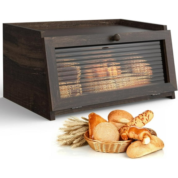 Bread Box for Kitchen Countertop Large Farmhouse Bread Container Bread Storage with Window Wooden Bread Holder