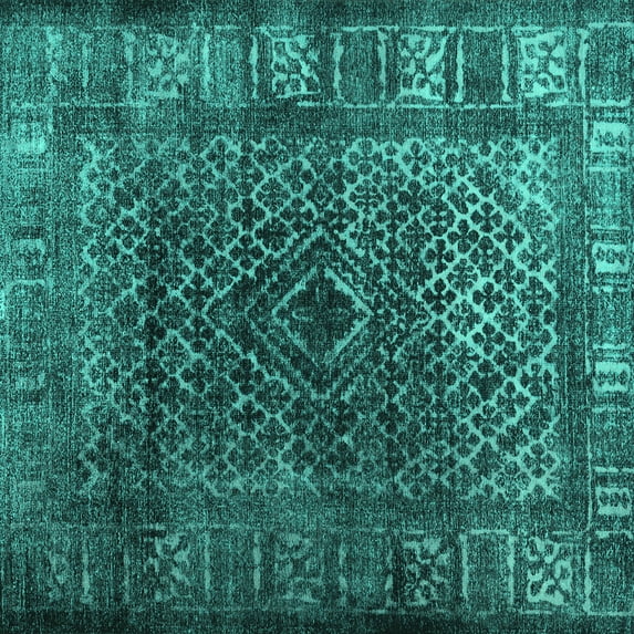Ahgly Company Indoor Square Abstract Turquoise Blue Contemporary Area Rugs, 7' Square
