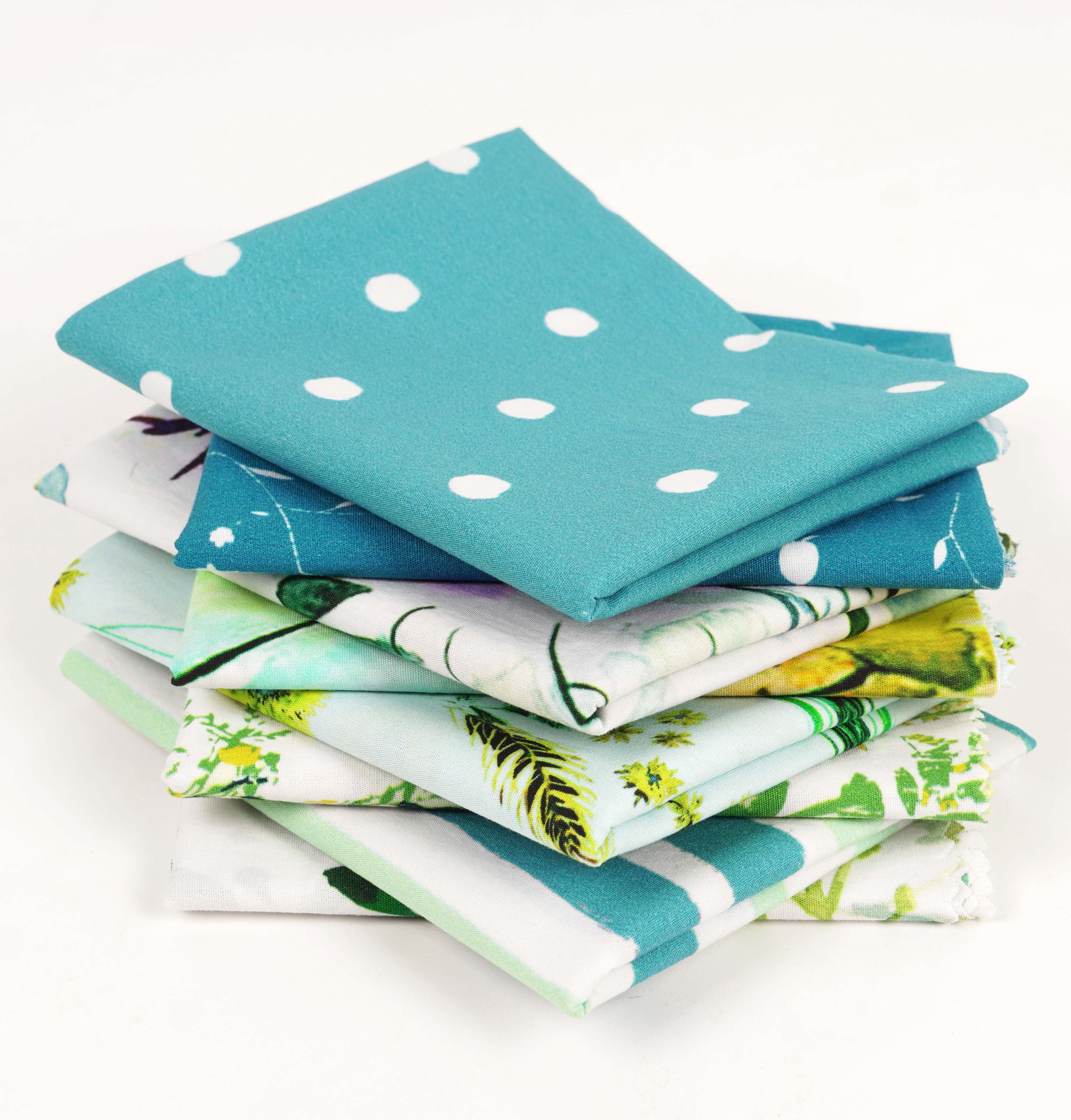 Soimoi 8 Pc Fat Quarter Bundle,Watercolor FloralPrint 18"x 22"DIY Patchwork-100% CottonPre-Cut Quilting Fabric Turquoise & Teal Blue