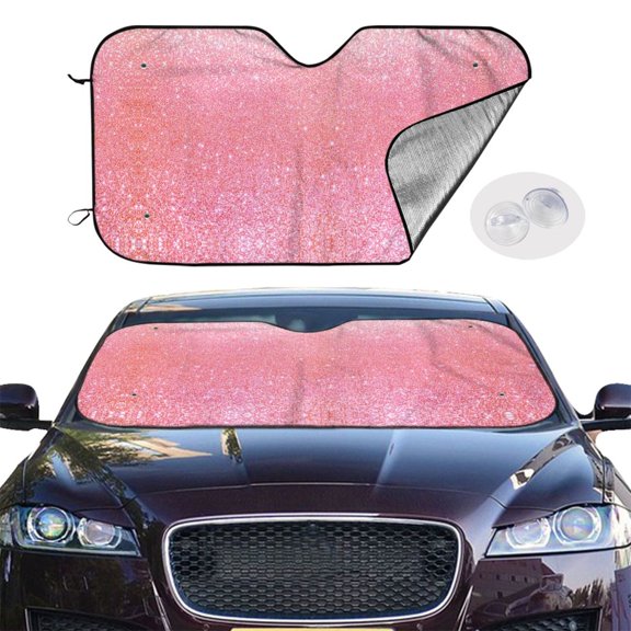 Picia Sparkly Pink Glitter Curved Windshield Sunshade Accordion Folding Style Auto Shade for Car Truck SUV Van Blocks UV Ray Sun Visor Protector -Small