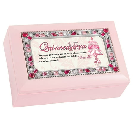 Quinceanera Jeweled Pink Jewelry Music Box - Plays Tune You Light Up My Life