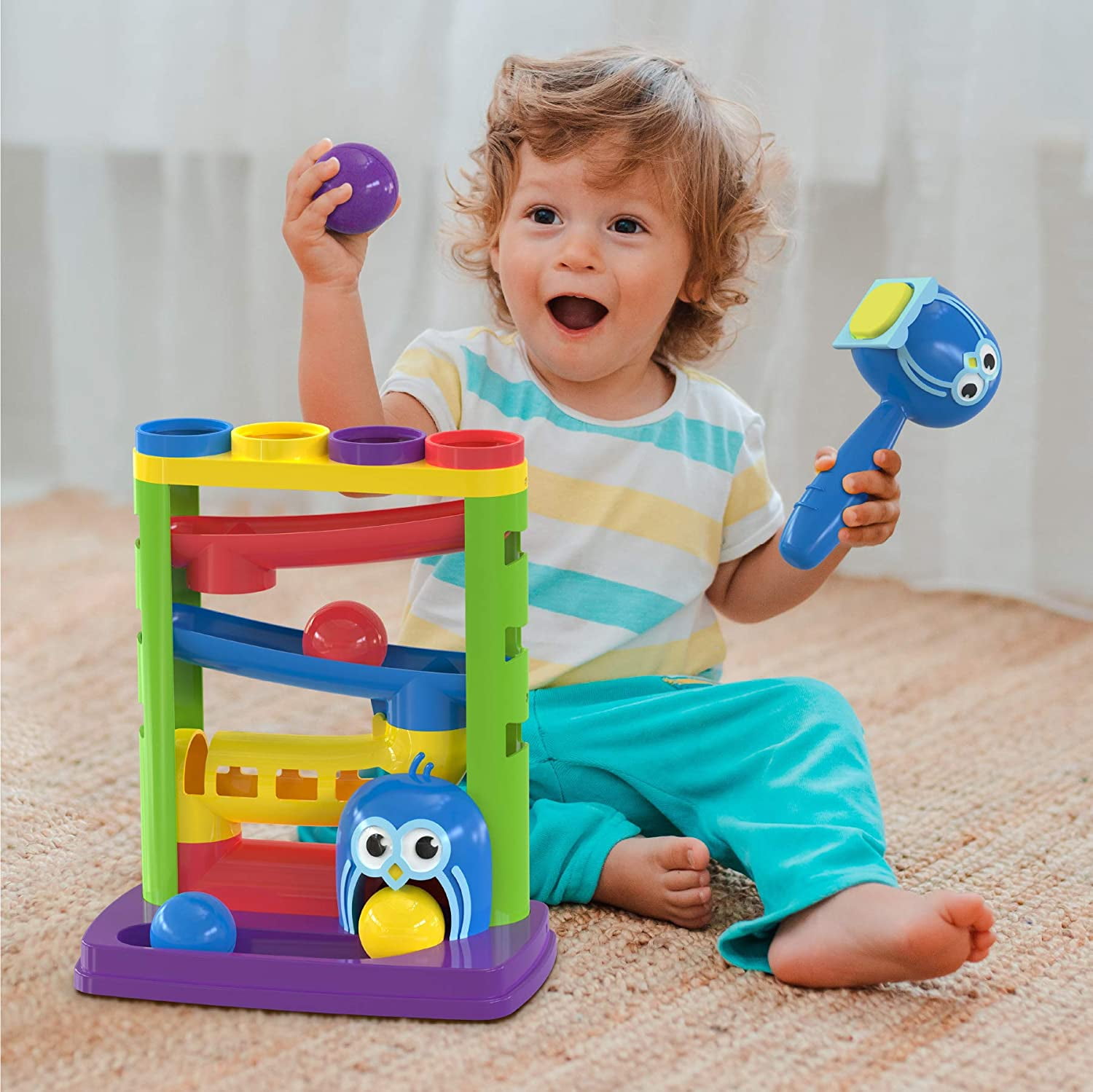 Brinquedos infantis para crianças de 12 3 anos, brinquedos pound a ball  incluídos 2 hammer & 12 bolas, brinquedos montessori para 12-18 meses bebê,  jogo interativo para meninos e meninas, presente educacional