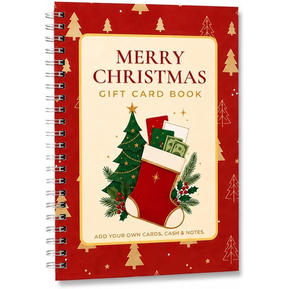 Merry Christmas Gift Card Book-14 Themed Pages, Hardcover Spiral Bound Gift Holder, Christmas Cash & Card Organizer, 1PC