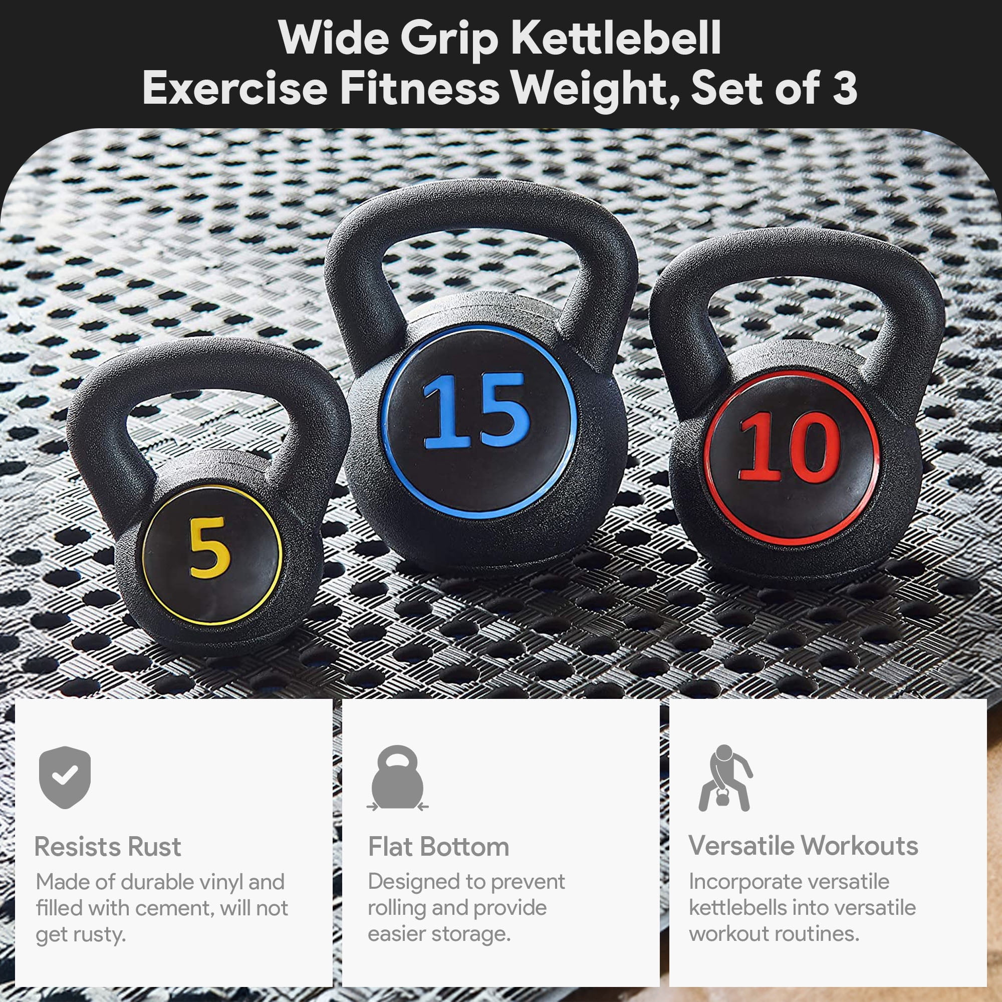 BalanceFrom Set of 3 Vinyl Kettlebell with 5-, 10-, and 15-Pound Weights