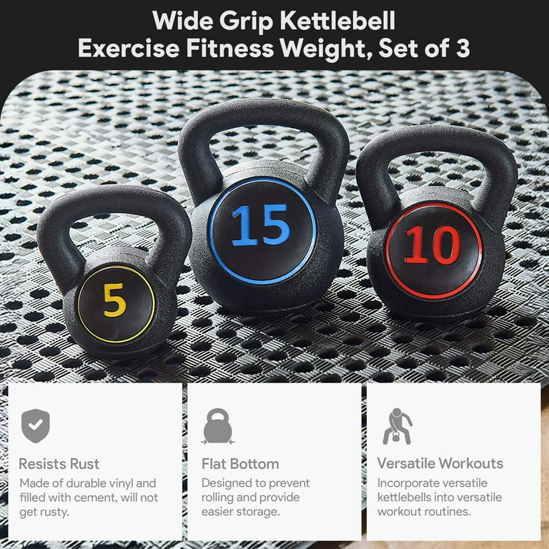 BalanceFrom Set of 3 Vinyl Kettlebell with 5-, 10-, and 15-Pound