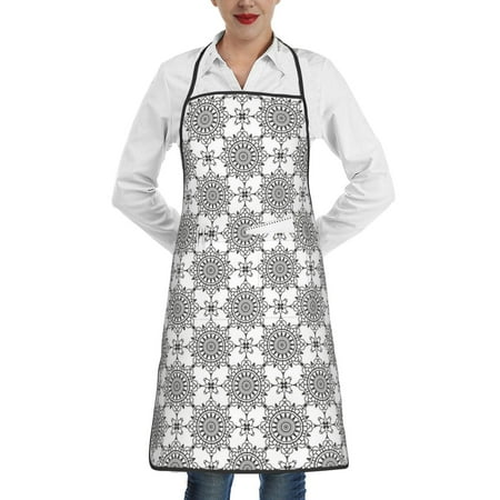 

Easygdp Retro sketch flower lines Apron Waterdrop Resistant with 2 Pockets Oil Resistant Cooking Kitchen Chef Apron for Women Men