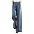 thumbnail image 1 of AYA Womens Trousers High Waisted Cotton Linen Wide Leg Pants Drawstring Casual Trousers With Pockets, 1 of 7