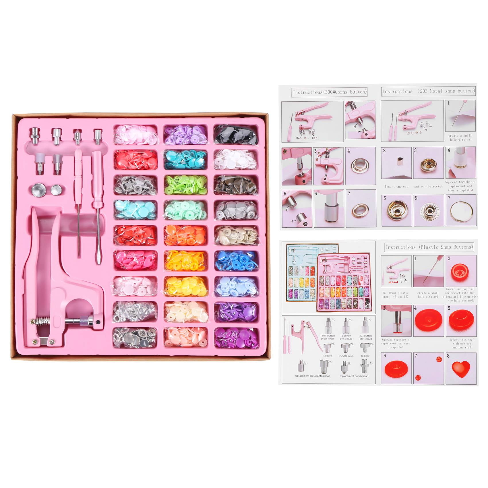 Snaps Fasteners Kit, Snap Buttons T5 with Installment Tool Kit Colorful Plastic Snaps for Sewing Clothing Crafting