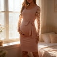 thumbnail image 6 of Aellinatey Florals Mesh Long Sleeve Maternity Midi Dress,Summer Maternity Bodycon Dress, 6 of 17