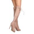 thumbnail image 3 of New Women Qupid Interest152 Faux Suede Knee High Cut Out Lace Up Stiletto Boot, 3 of 3