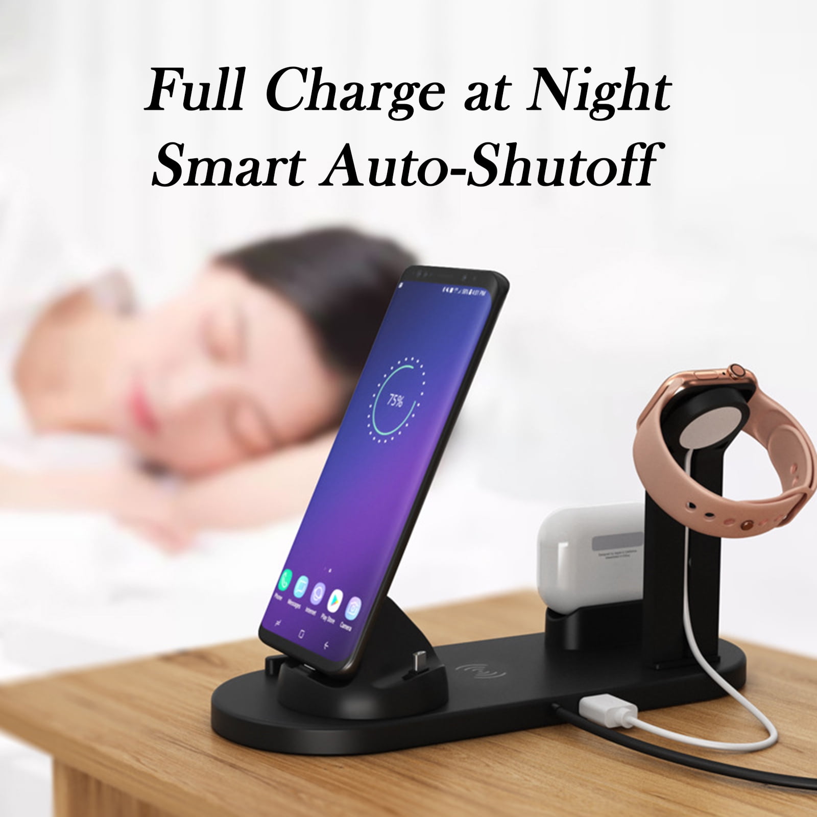 15W Fast Wireless Charging Stand - 360° Rotatable Charging Dock Station Multi-Interface for iPhone/Apple Watch/AirPods/Android
