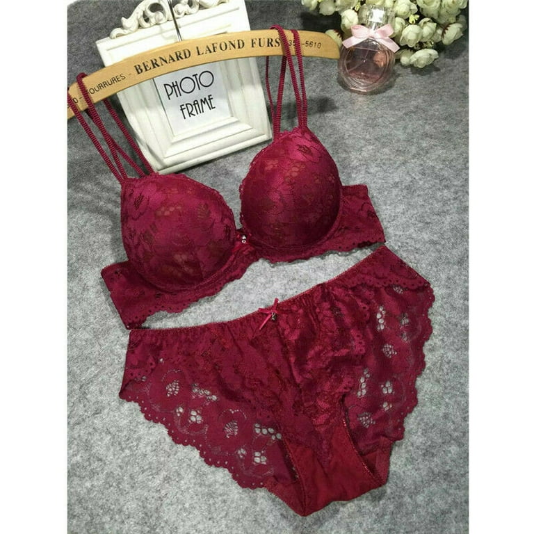Pudcoco Sexy Embroidery Lace Extreme Push Up Underwear Padded Bra Set  Plunge Bra Sets