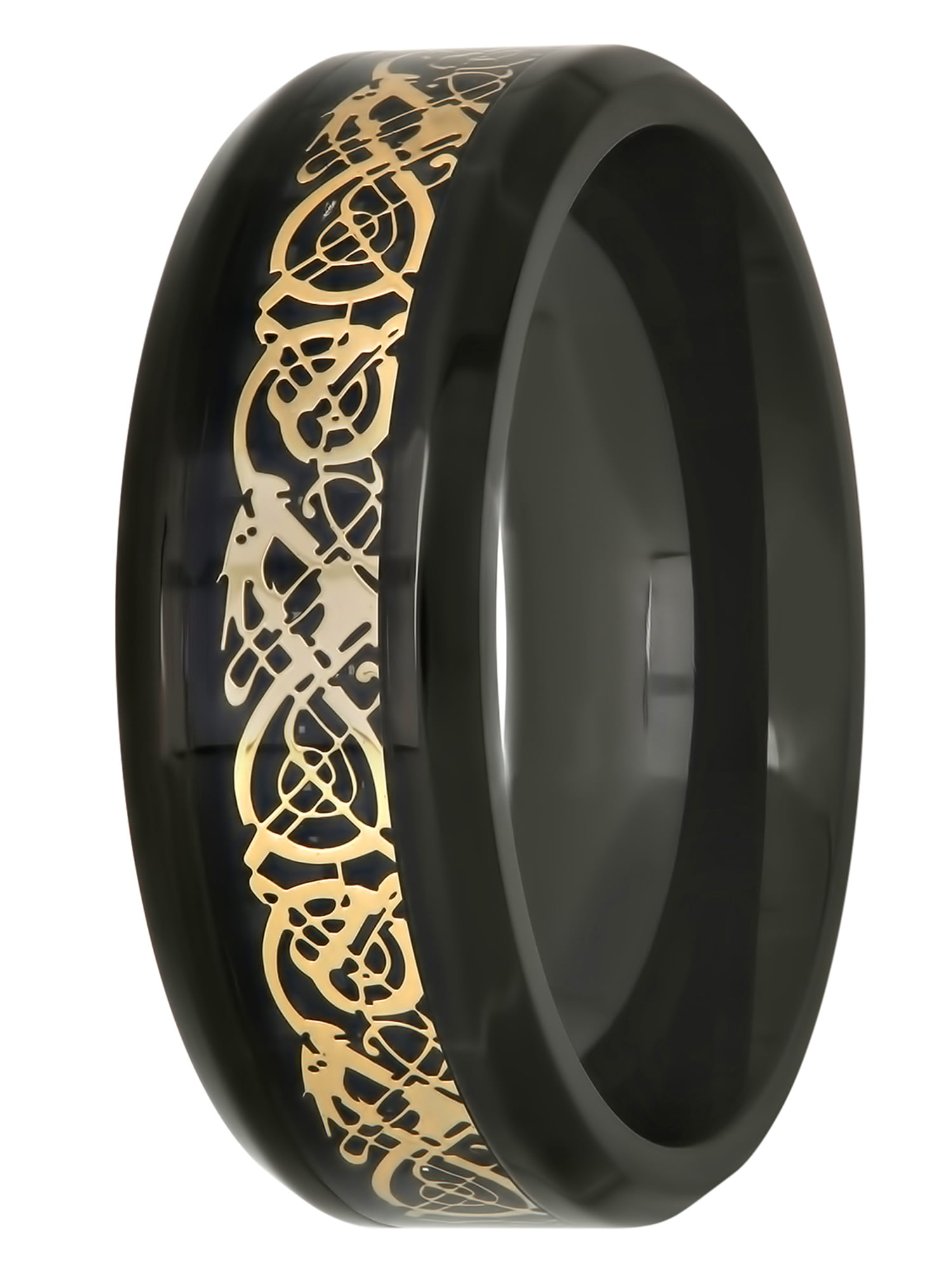 Men's Black and Yellow IP Stainless Steel Filigree 8MM Wedding Ring Band