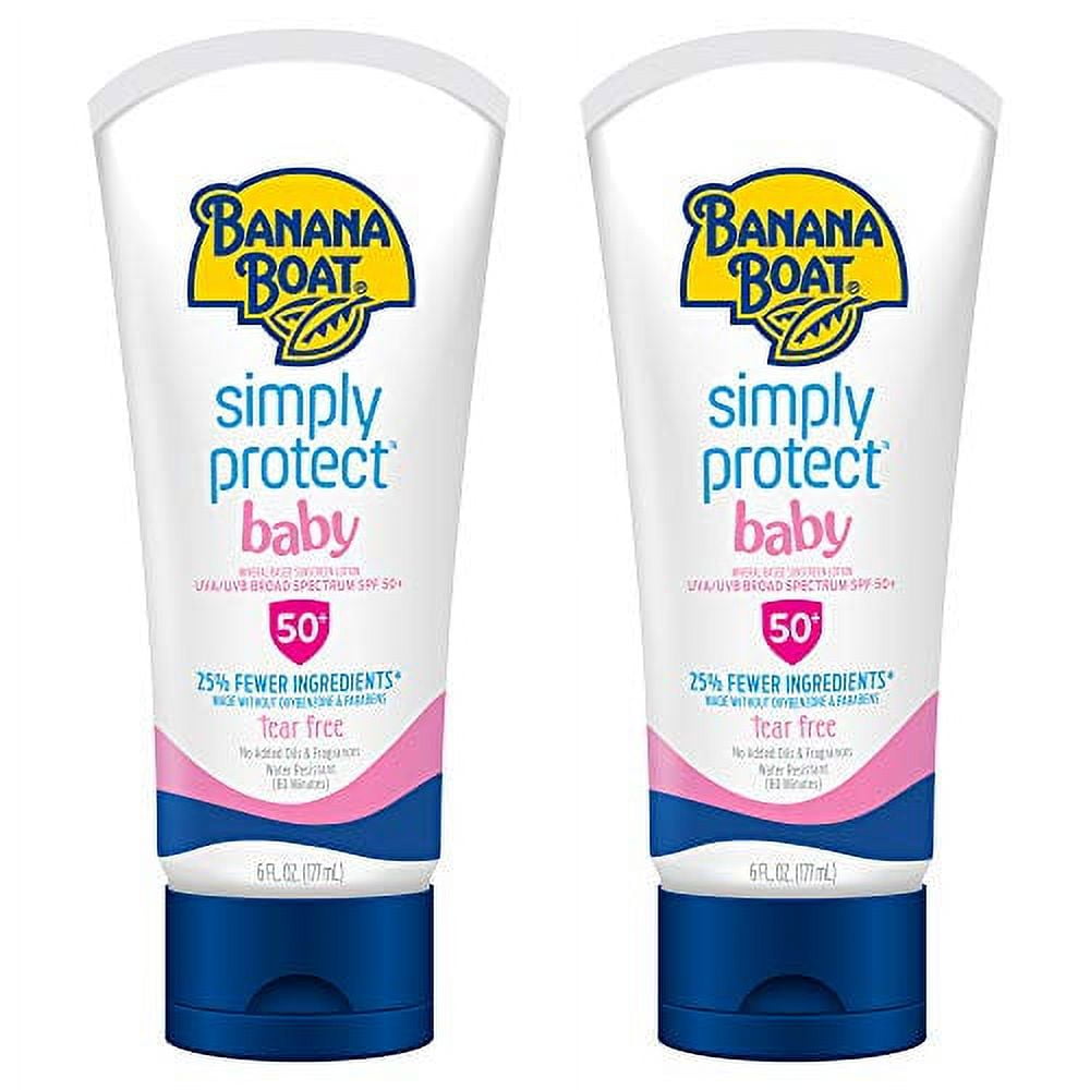 Banana Boat Simply Protect Tear Free, Reef Friendly Sunscreen Lotion for Baby, Broad Spectrum SPF 50, 25% Fewer Ingredients, 6 Ounces - Twin Pack