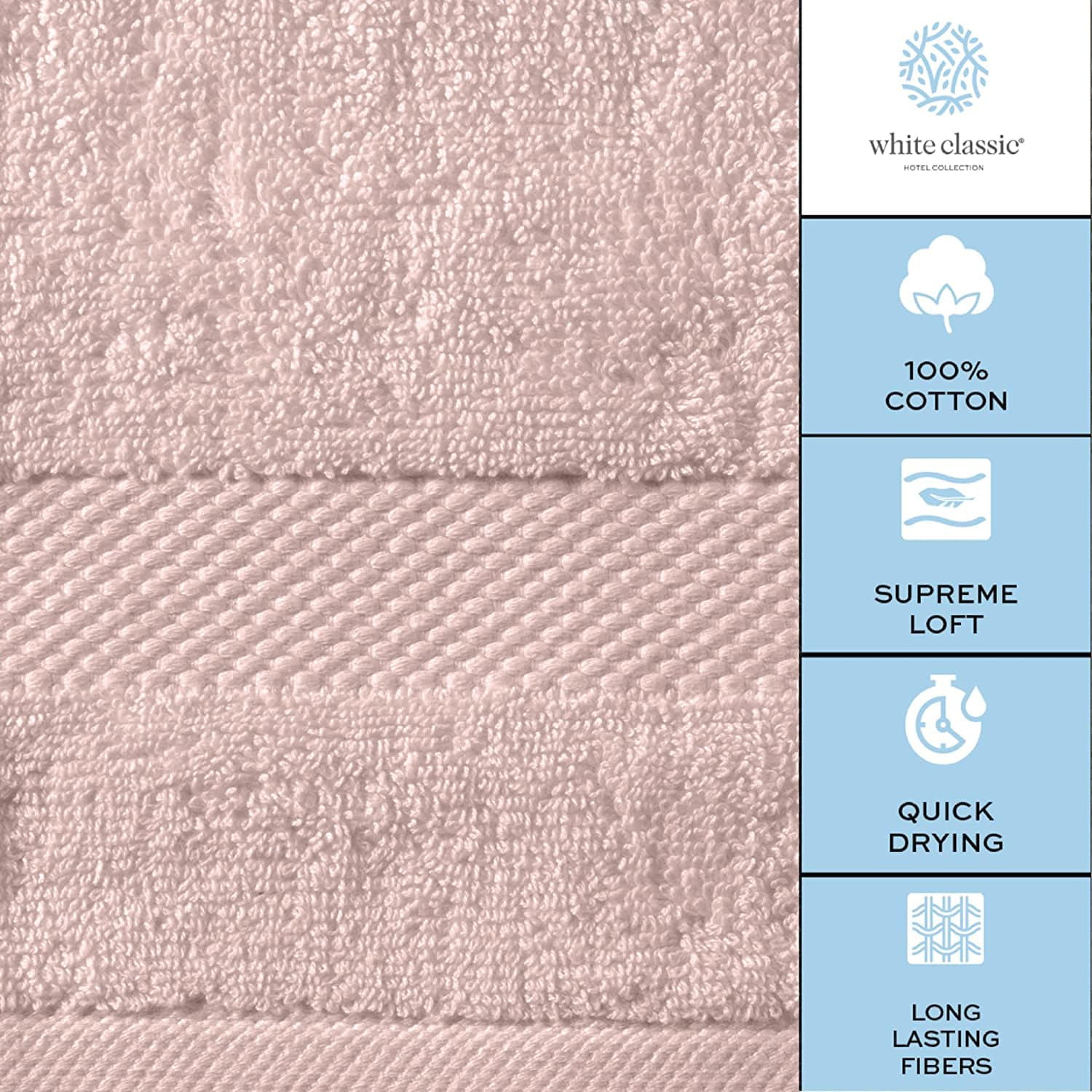 White Classic Luxury Pink Bath Towel Set - Combed Cotton Hotel Quality  Absorbent 8 Piece Towels | 2 Bath Towels | 2 Hand Towels | 4 Washcloths  [Worth