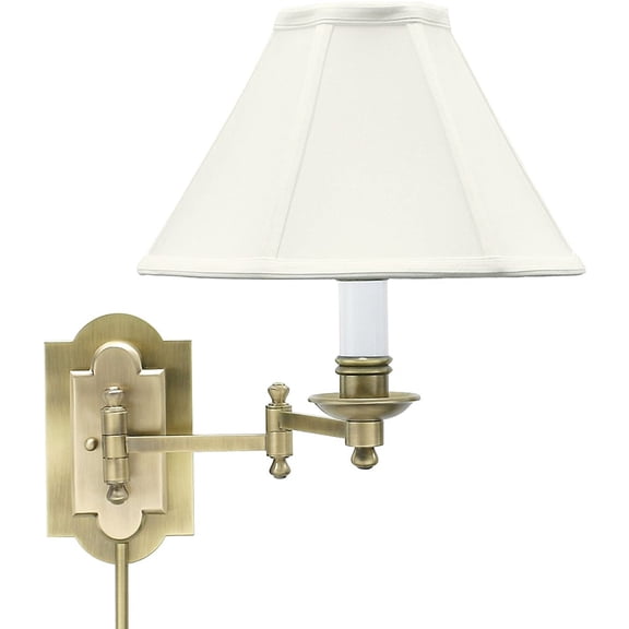 House Of Troy CL225-AB Club Collection Wall Sconce with Swinging Lamp, Antique Brass with Off White Soft Shade