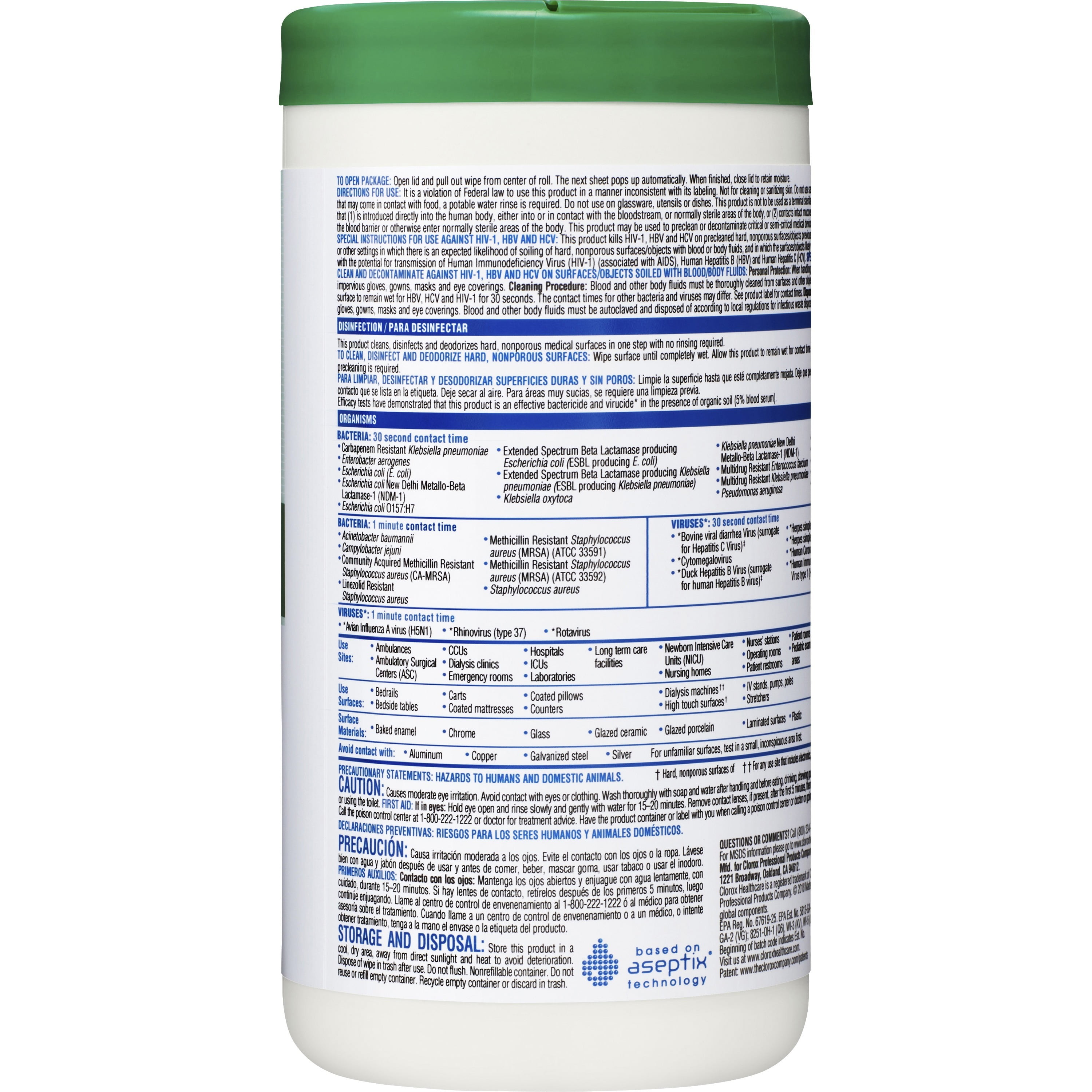 Clorox® Healthcare® Hydrogen Peroxide Disinfecting Wipes, 9" x 6 3/4", White, Canister Of 95 Wipes