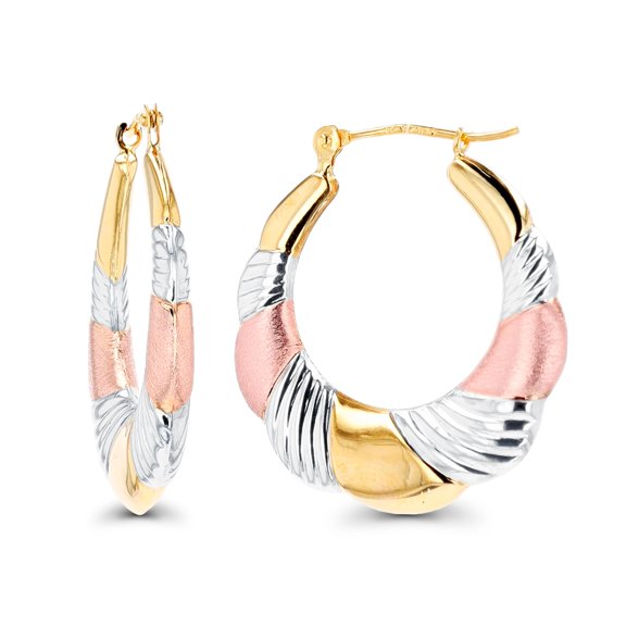 Decadence 14K Gold Tricolor Polished & Satin Twist Hoop Earrings For Women | 3.50mm Hoops | Earrings For Sensitive Ears | Solid Gold Earrings For Women