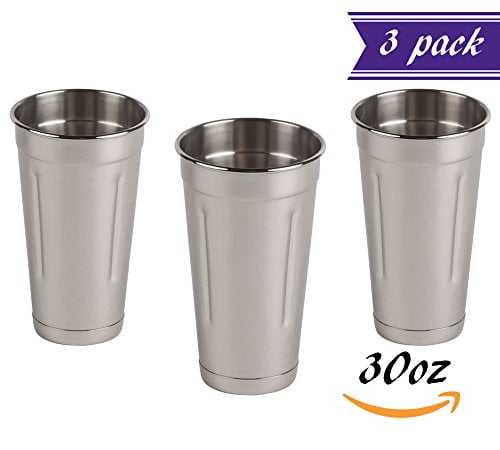Commercial Grade Malt Cups Professional Blender Cup 30 oz Stainless Steel Malt Cup by Tezzorio Set of 2 Cocktail Mixing Cup Milkshake Cup