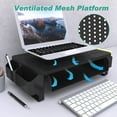 thumbnail image 2 of LUFF Monitor Stand Riser with Pullout Storage, Desk Organizer with Ventilation Drawer, Desktop Computer Stand with Pen Holder for Laptop, Computer, iMac, Black, 2 of 8