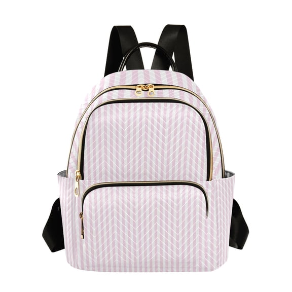 Qxltty Quilted Backpack for Women, Sweet Pink Stripe Travel Daypack with Front Pocket for Casual Daily Use