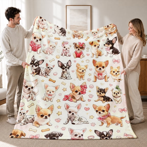 SPXUBZ Puppy Flannel Throw Blanket, Cute Assorted Dog Pattern with Different Breeds and Colors on White Background, Pet Lover Design, Soft Cozy Blanket for Sofa Couch Bed