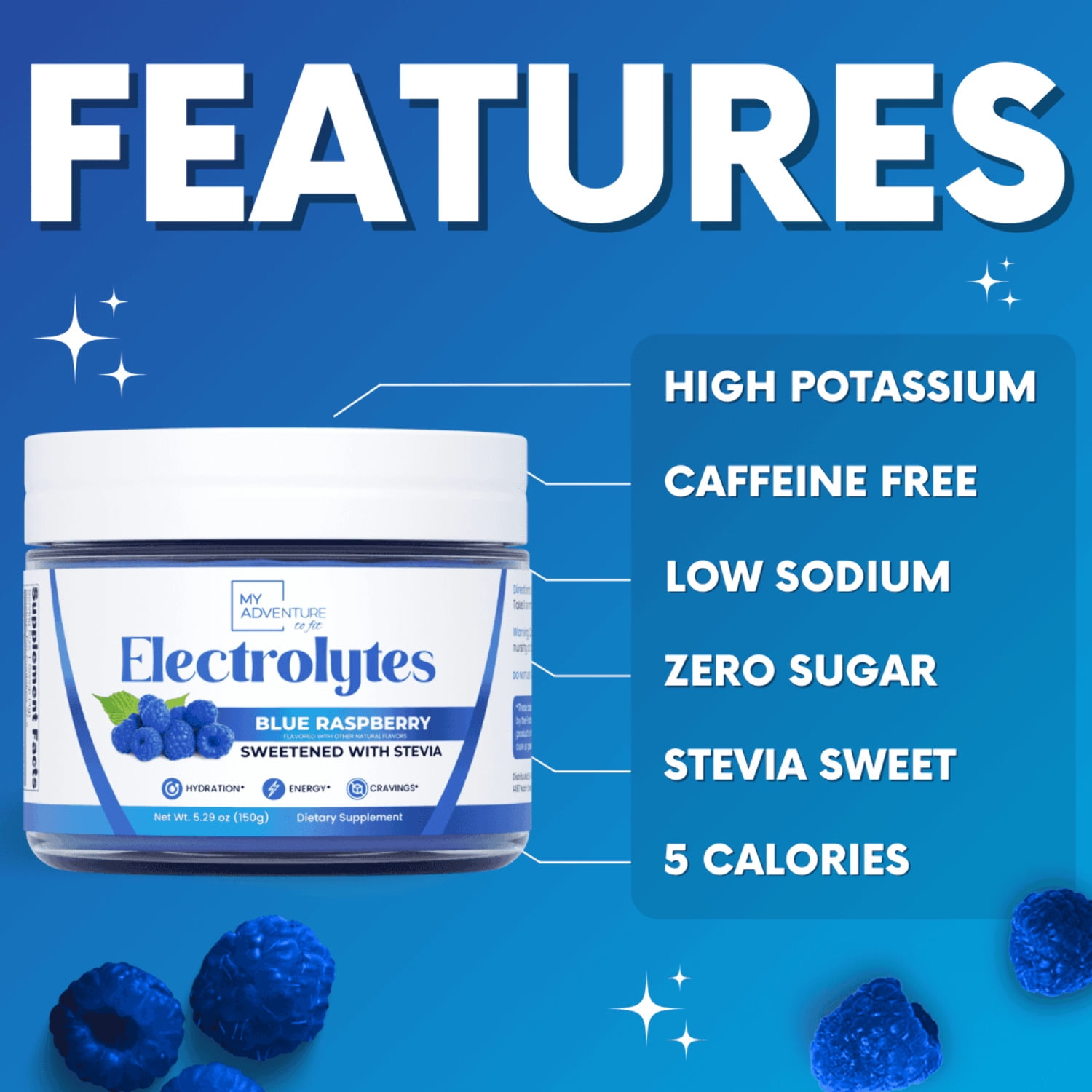 Blue Raspberry Electrolytes – 37 Servings | Zero Sugar Hydration