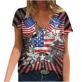 thumbnail image 1 of Pompotops T-shirt Décontracté pour Femme à Imprimé d'Étoiles, Col en V, Manches Courtes, Chandail à Enfiler, Hauts, Blouse, 1 of 5