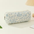 thumbnail image 6 of 3Pcs Floral Cosmetic Bag Printed Women Cotton Daily Bag Purse Set (Blue Flower), 6 of 10