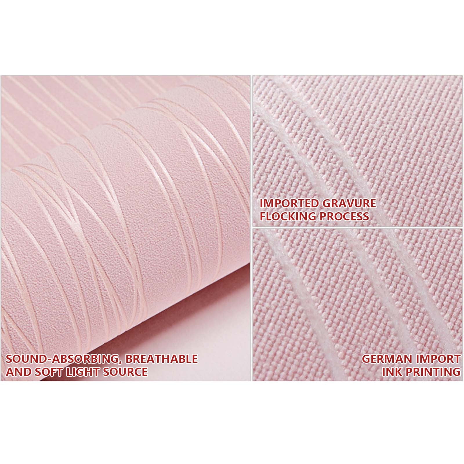 kchsji 53x1000cm Modern Non-Woven Wallpaper Roll Glitter Stripe Textured Flocking Striped Wallcoverings For Bedroom Living Room Pink