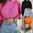 thumbnail image 4 of OOKWE Women Autumn Long Sleeve O-Neck Sweatshirt Bright Solid Color Oversized Loose Crop Top Harajuku Casual Ribbed Trim Basic Pullover Streetwear, 4 of 19