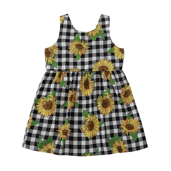 Penkiiy Toddler Kid Baby Girls Flower Print Plaid Elegant Princess Casual Dress Clothes Girls Dress Party Sundress 3-4 Years Multicolor On Sale