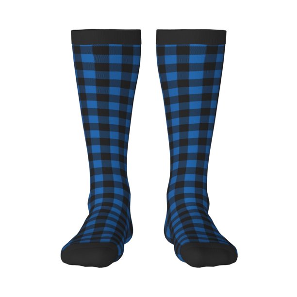 Balery Blue Black Plaid Calcetines novedosos Calcetines deportivos Calcetines hasta la rodilla Calcetines de algodón Calcetines originales y geniales