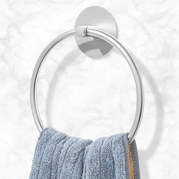 Nickel Brushed Bathroom Towel Ring - SUS304 Stainless Steel Bathroom Towel Rack, MUNDIDO Adhesive Wall Mounted Hand Towels Holder, Towel Hanger for Bathroom Organizer, Kitchen Storage